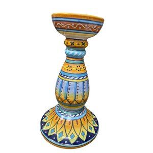 Deruta Vintage Hand painted Abstract orange blue 9.5"  candle holders SKU 9659
